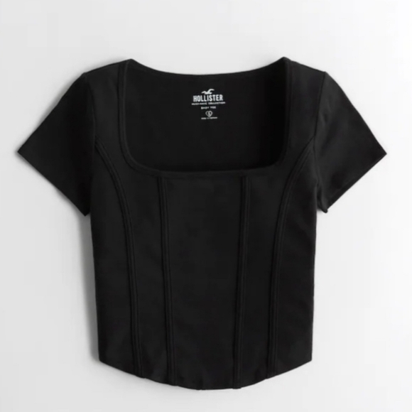 Hollister Black Fitted Crop T-Shirt - Picture 1 of 4